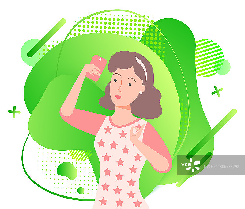 手持手机的棕发女孩图片素材