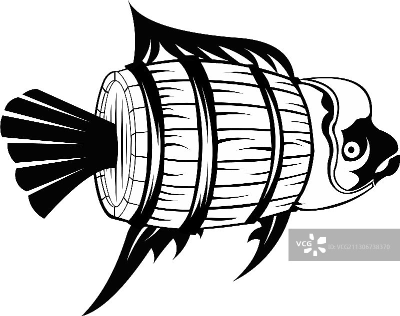 装满木鱼的桶形标志图片素材