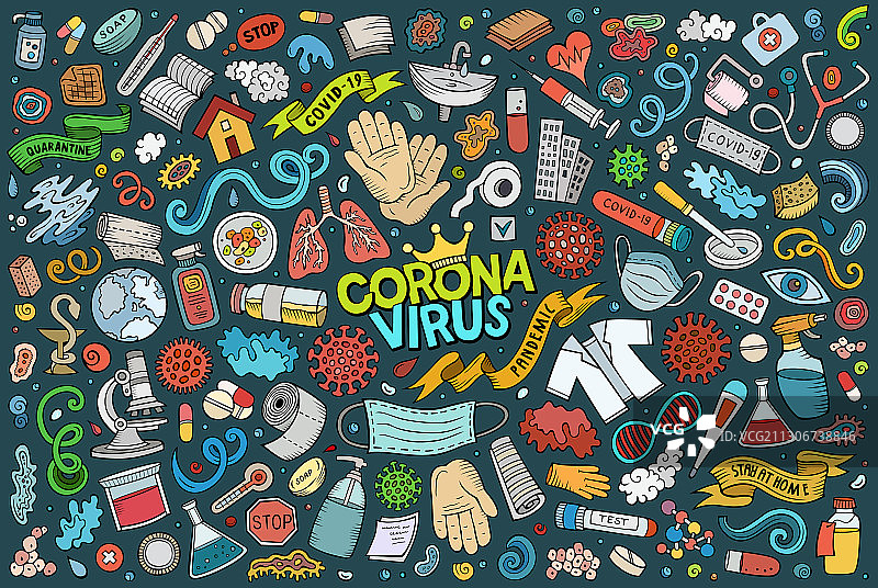 新型冠状病毒主题涂鸦卡通素材图片素材