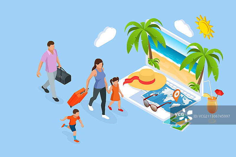 2.5D家庭夏季旅行概念图片素材
