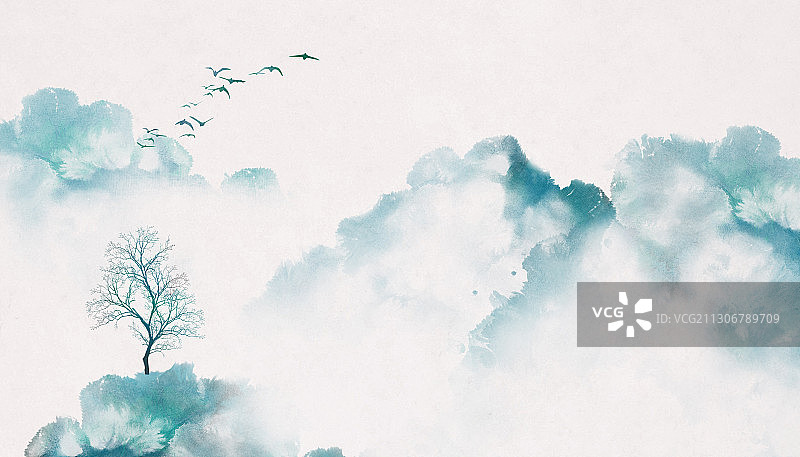 蓝色山水风景图片素材