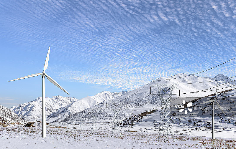 高原山区风力发电和电力传输图片素材