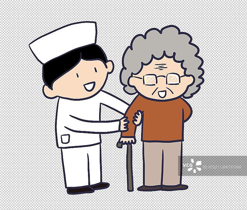 元素：搀扶老年人的护士图片素材