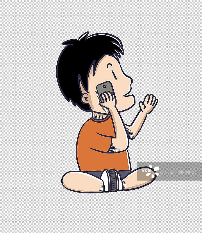 元素：盘腿打电话的男孩图片素材