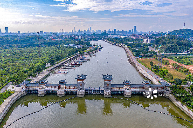广州黄埔区新担涌水闸美丽景色图片素材