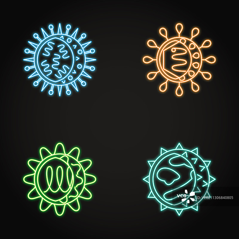 线条风格的霓虹灯病毒图标合集图片素材
