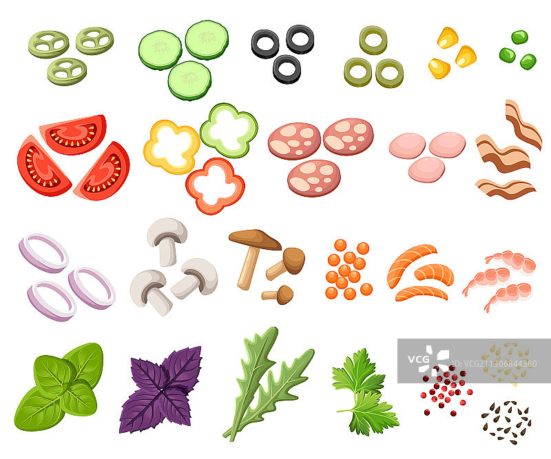 汉堡食材：面包、奶酪、培根、番茄图片素材