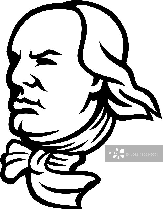 本杰明·富兰克林头像黑白吉祥物图片素材