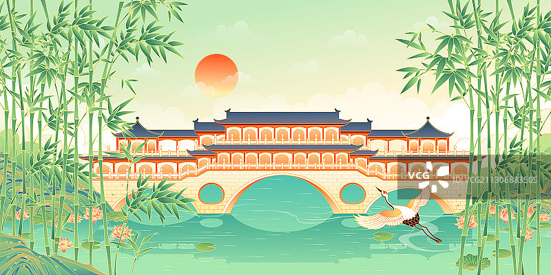成都安顺廊桥矢量插画图片素材
