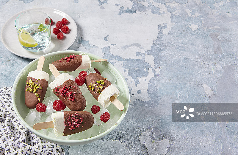 蘸有巧克力的酸奶冰棒图片素材