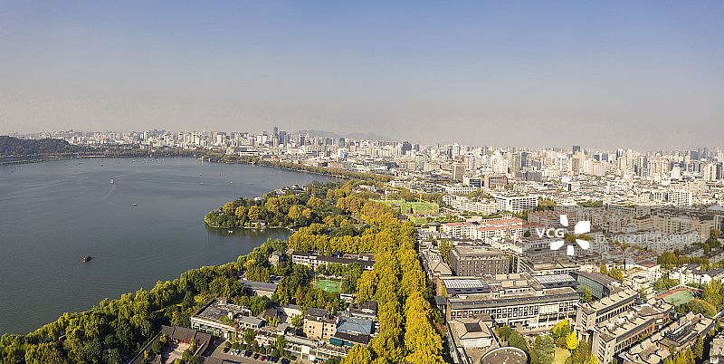 中国浙江杭州西湖航拍图片素材