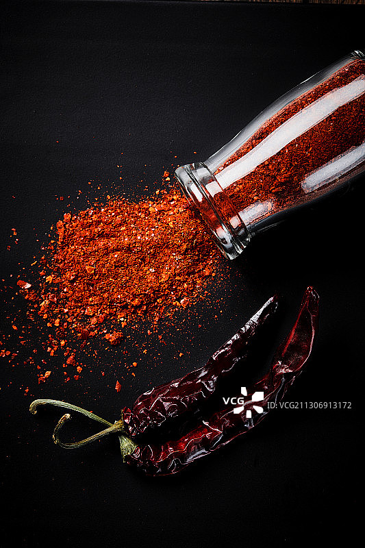 辣椒粉，红辣椒粉，干燥，食品配料，洒落图片素材