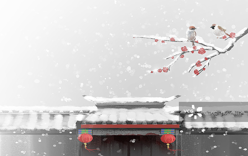 冬季水墨雪景插画图片素材