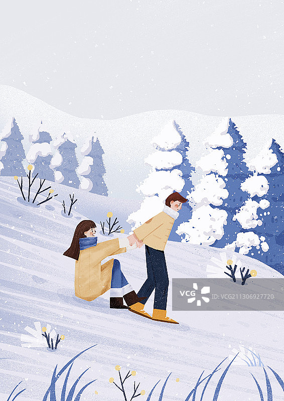 冬天玩雪的情侣图片素材