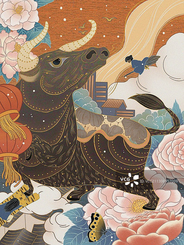 十二生肖牛年新年插画图片素材