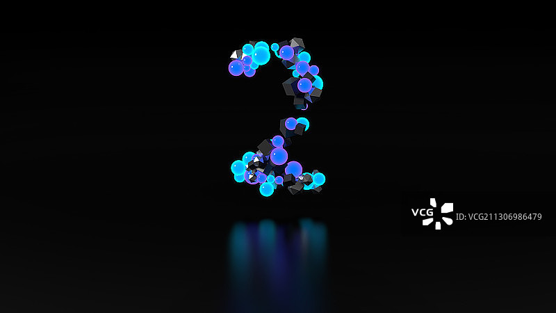 发光彩灯组成的立体数字2图片素材