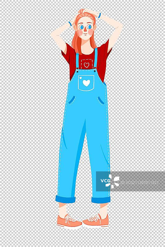 穿着蓝色背带裤的女孩图片素材