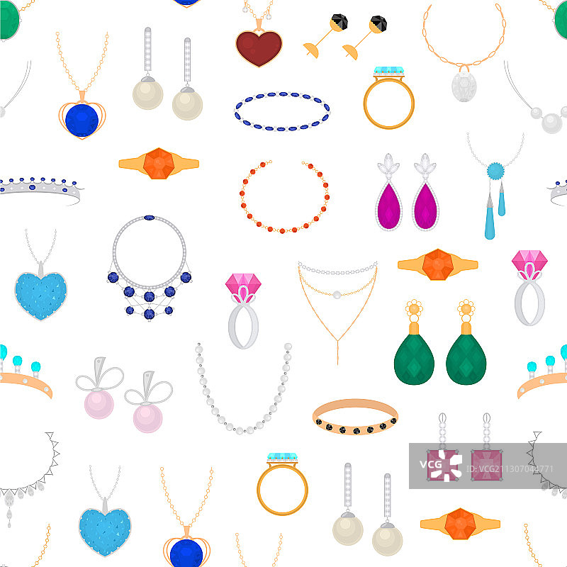 卡通彩色不同类型珠宝无缝图案图片素材