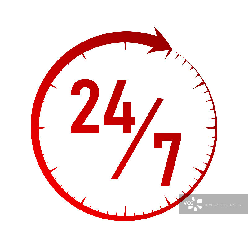 24/7服务圆形时钟单色风格图标图片素材