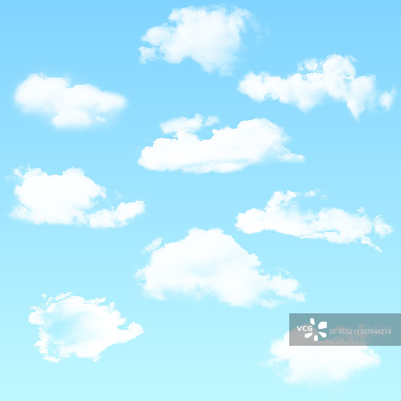 蓝色背景上的逼真孤立云朵套装图片素材