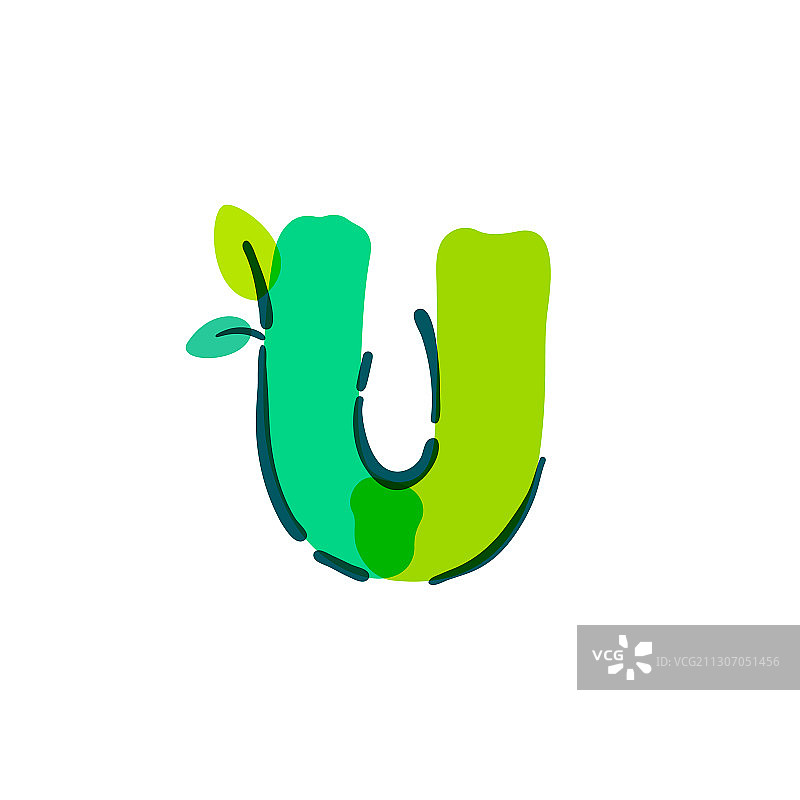 绿色叶子手写字母U Logo图片素材