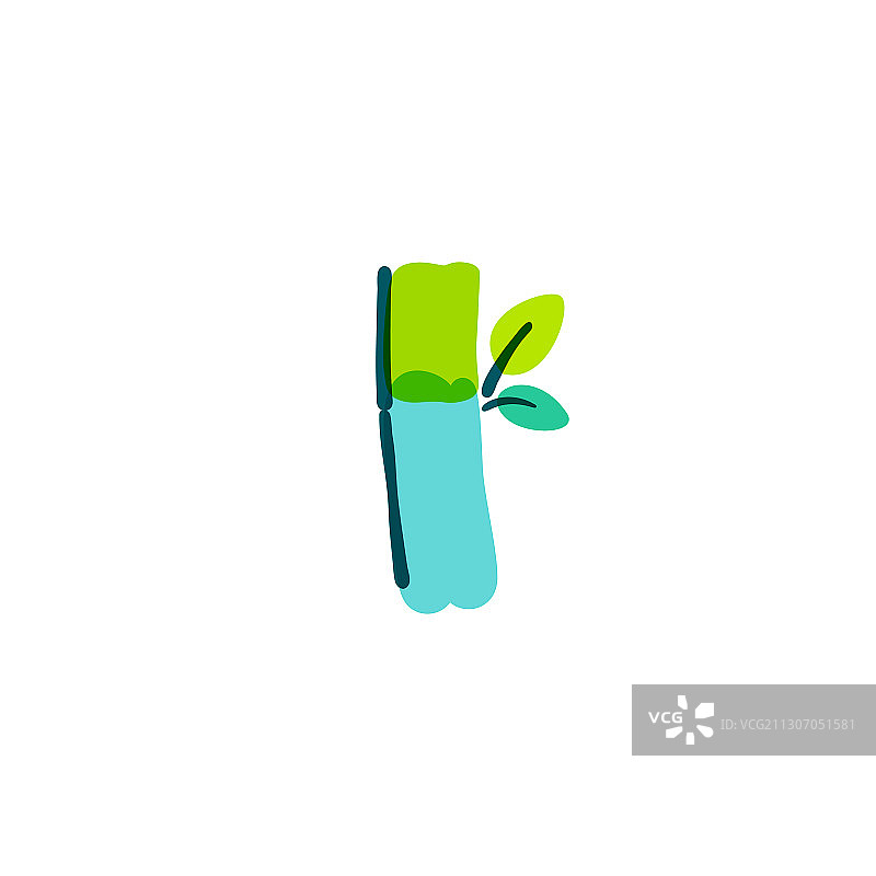 字母I绿色叶子手写标志设计图片素材