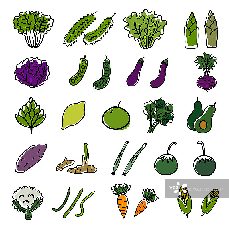 手绘蔬菜图标合集图片素材