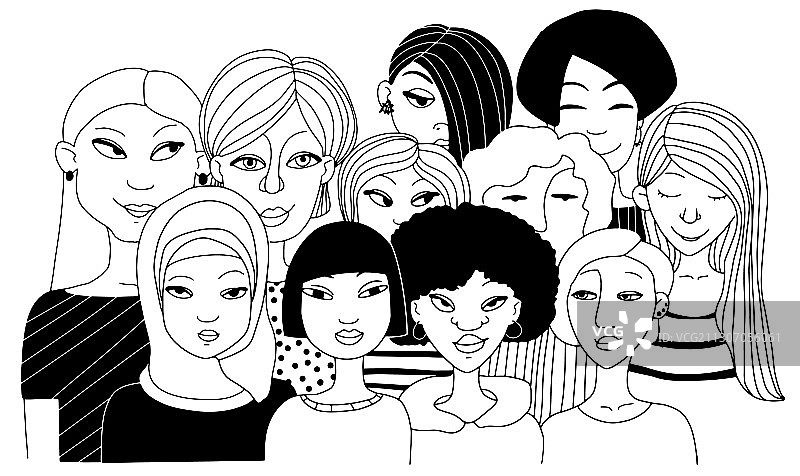 手绘人群女性面孔图片素材
