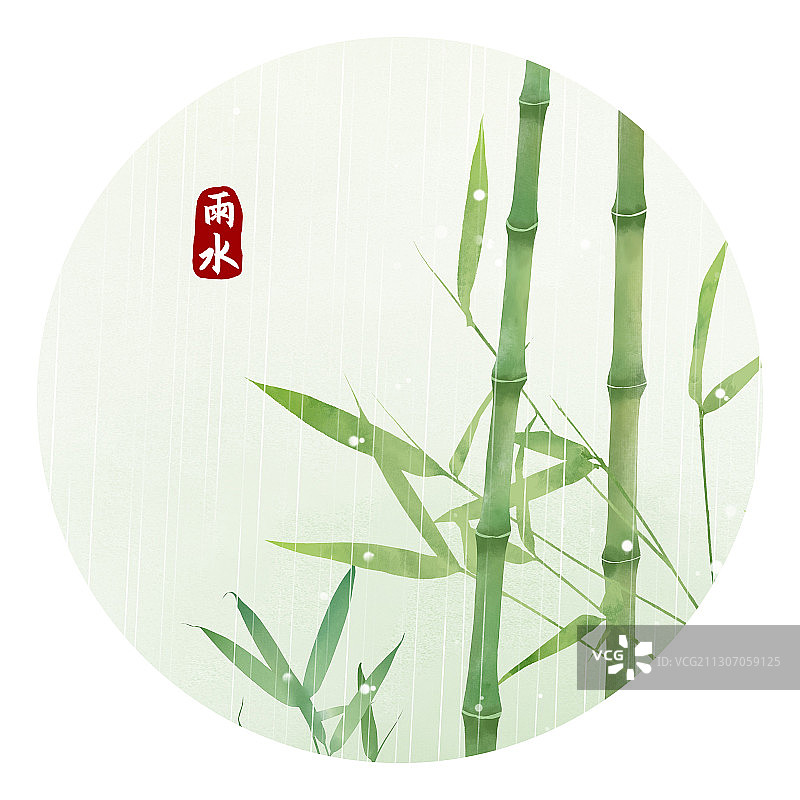 雨水节气圆形中式插画图片素材