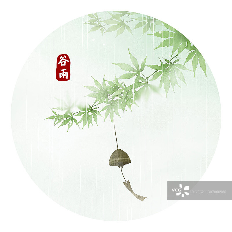 谷雨节气中式圆形插画图片素材