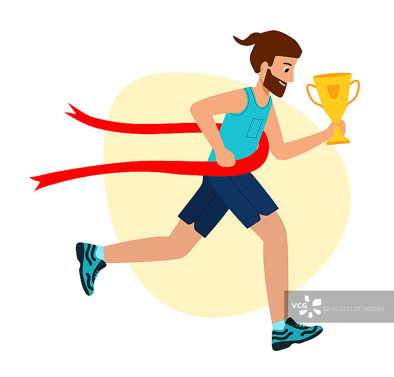 奔跑的男人冲过终点线，实现目标图片素材