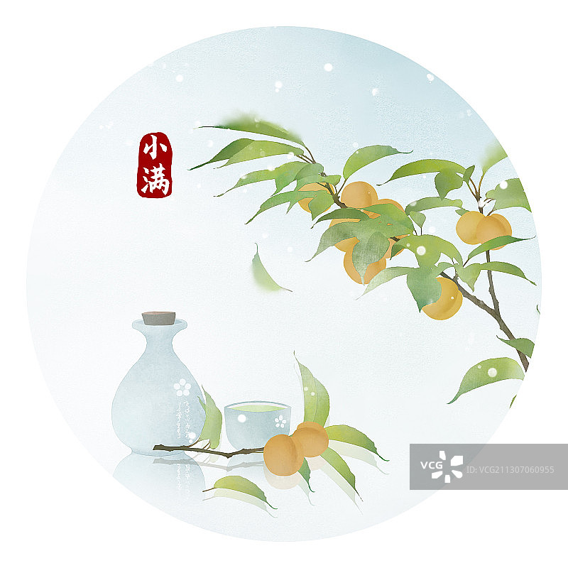 小满节气中式圆形插画图片素材