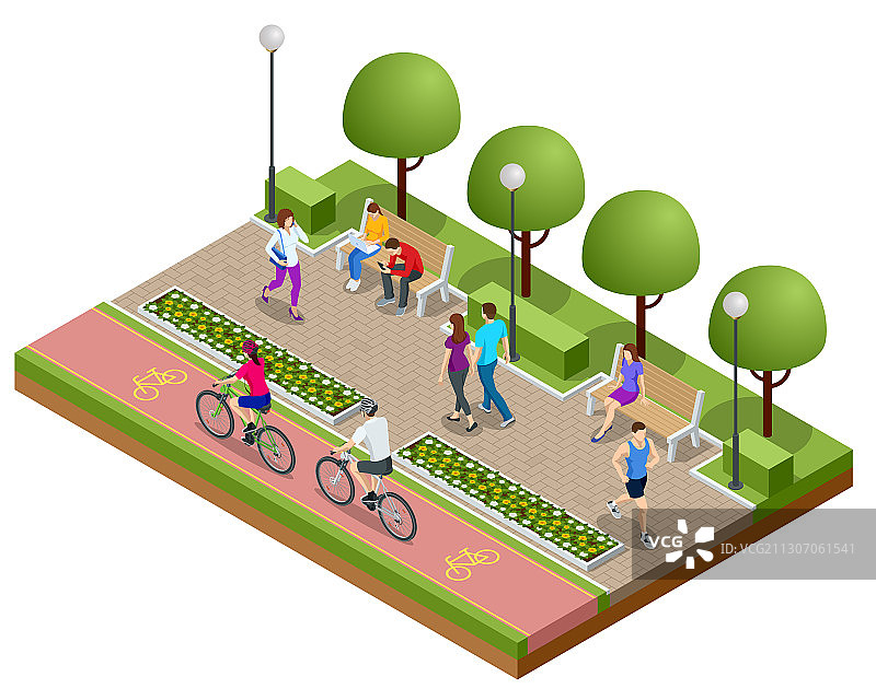 2.5D公园休闲散步的人们图片素材