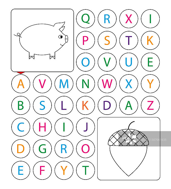 字母迷宫拼图学习单A图片素材