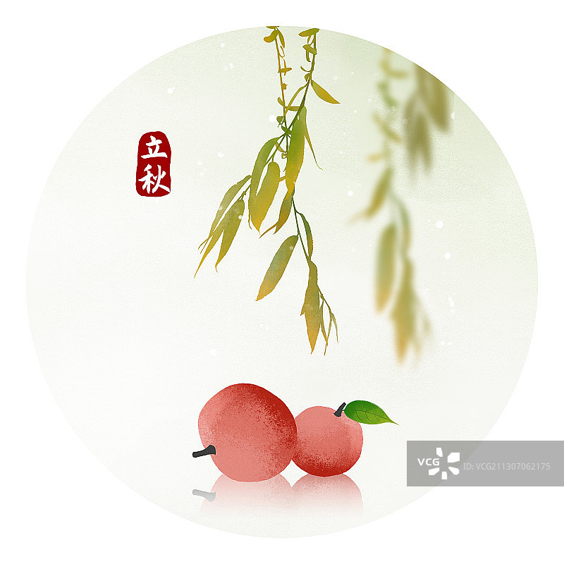 立秋节气中式圆形插画图片素材