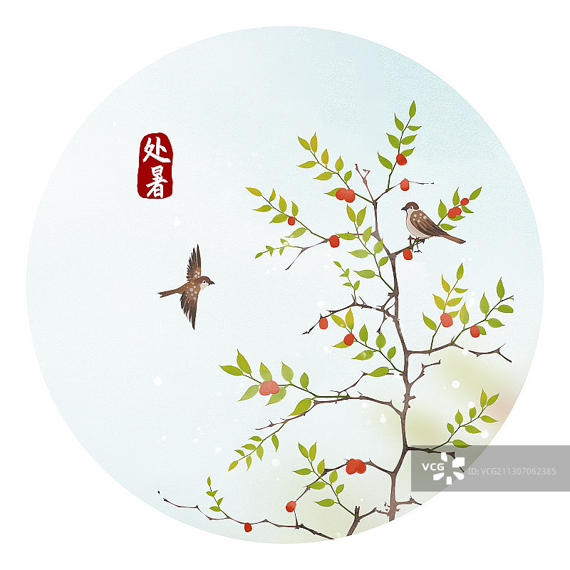 处暑节气中式圆形插画图片素材
