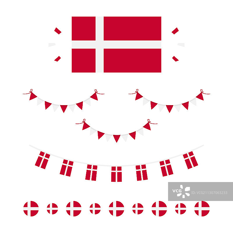 丹麦国旗边框花环套装图片素材