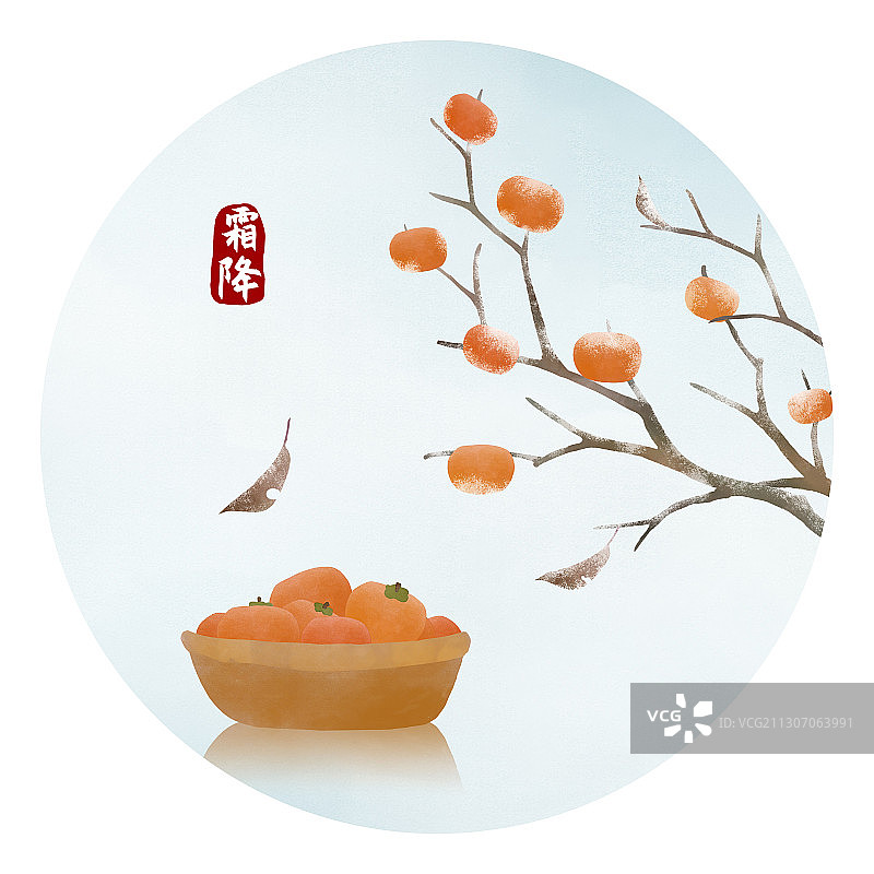 霜降节气中式圆形插画图片素材