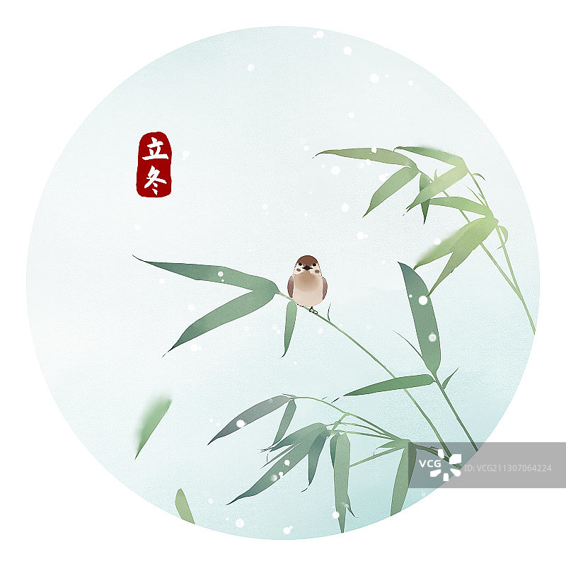 立冬节气中式圆形插画图片素材