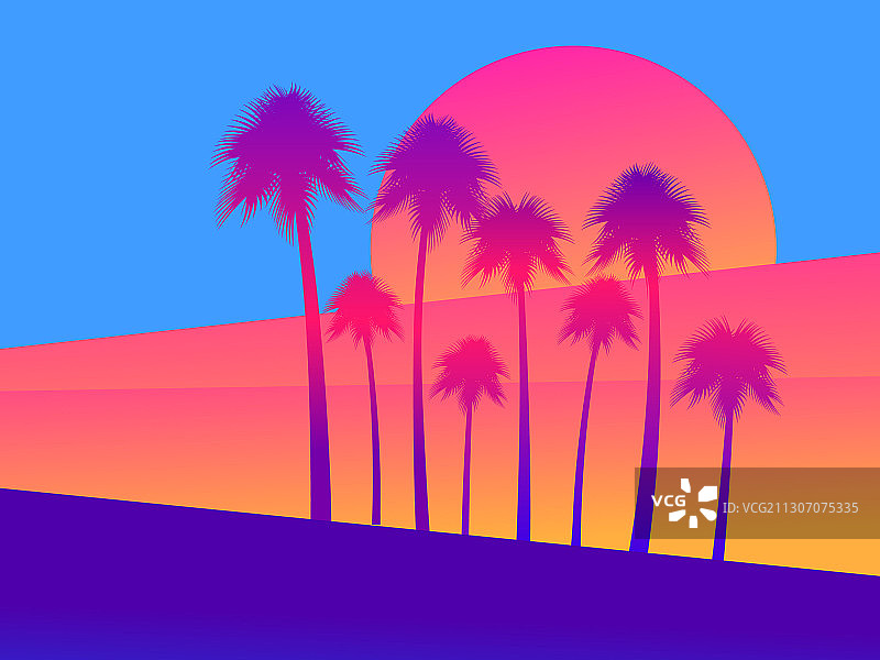 夕阳背景下的热带棕榈树图片素材