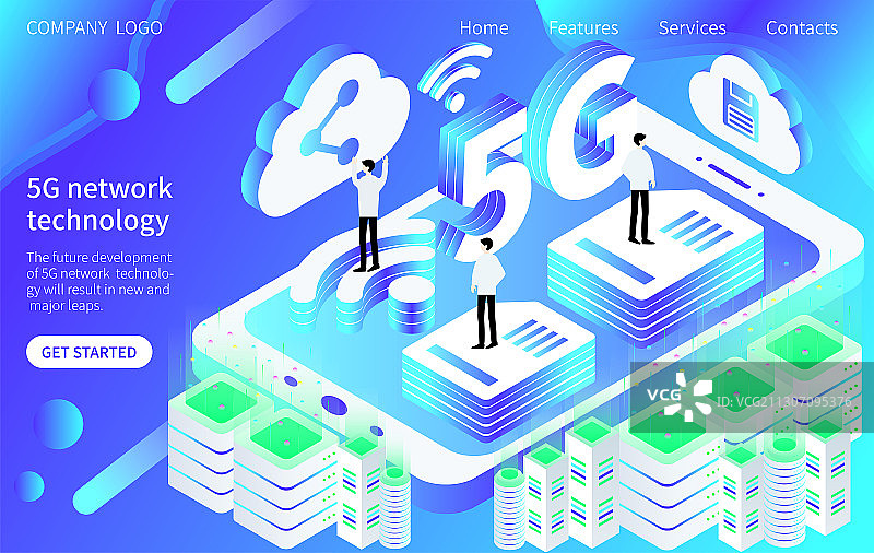 2.5D移动科技5G云共享云时代矢量插画图片素材