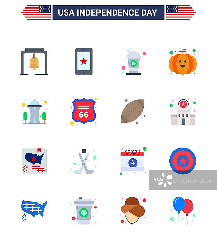 可编辑线条包 美国日 16款简约扁平风元素图片素材