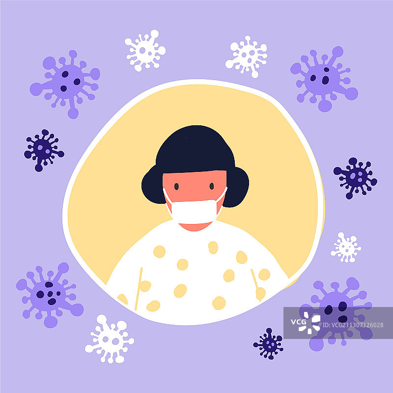 戴着口罩的女人，自我隔离概念图片素材