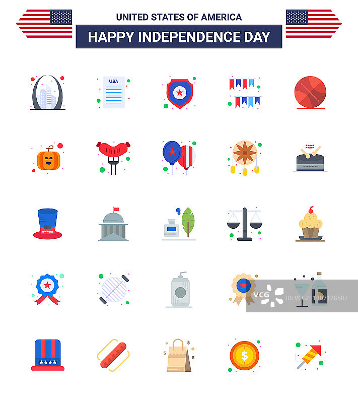 25个美国独立日扁平标志庆祝活动图片素材