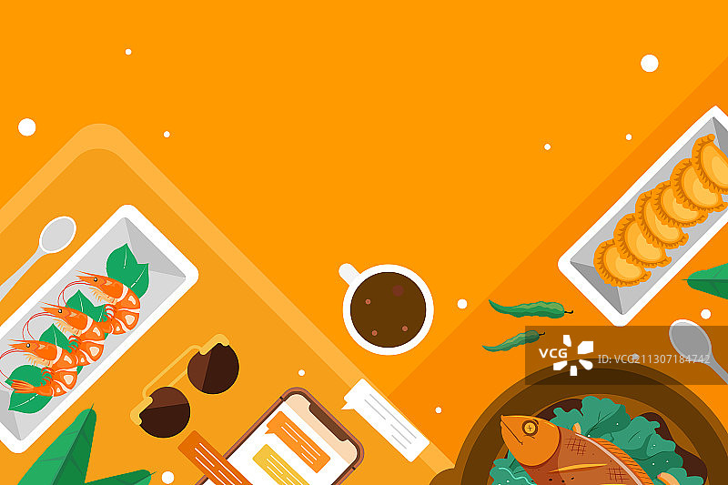 卡通美食菜谱餐饮食品健康安全卡券顶视图下单外卖招商矢量插画图片素材
