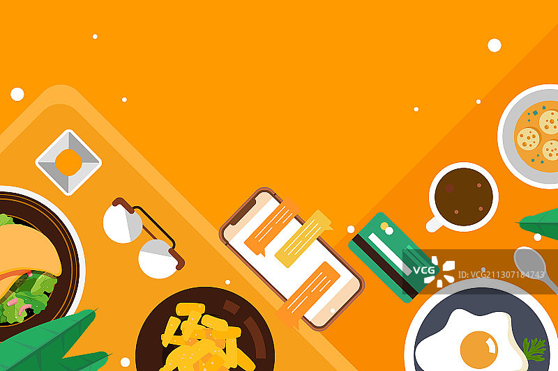 卡通美食菜谱餐饮食品健康安全卡券顶视图下单外卖招商矢量插画图片素材