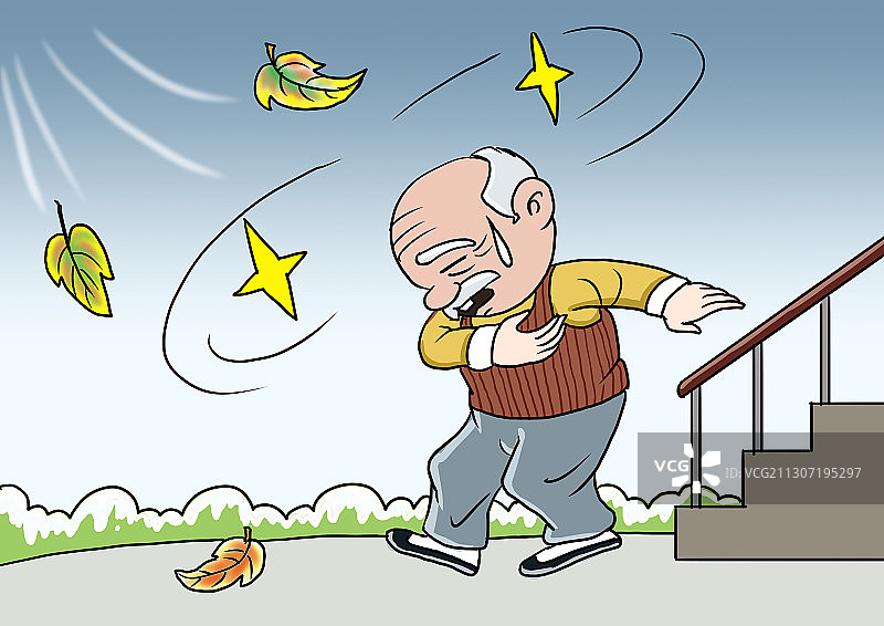 插画：气温骤降老年人外出易发心血管疾病图片素材