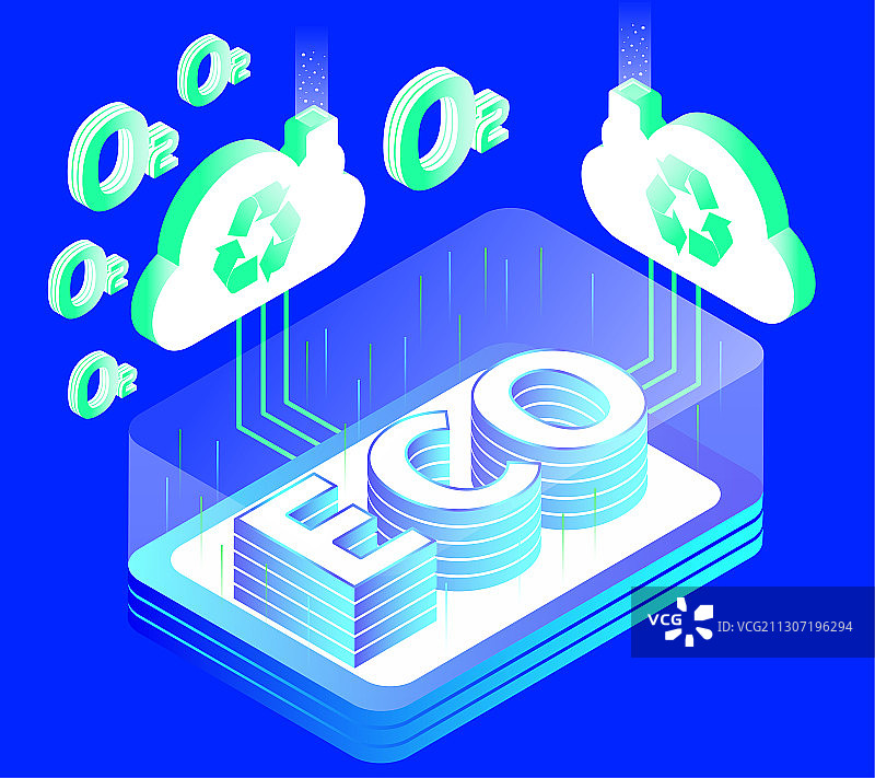 科技环保ECO绿色生活云回收矢量插画图片素材