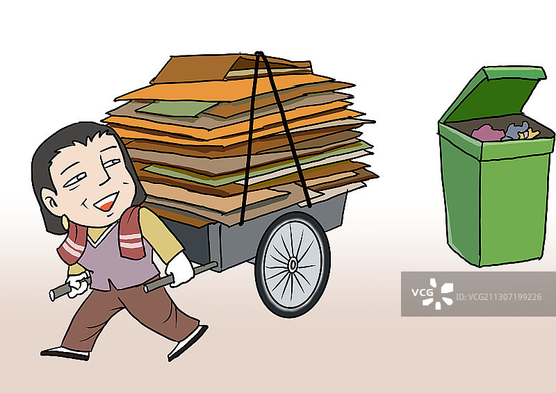 插画：社区拾荒老人图片素材