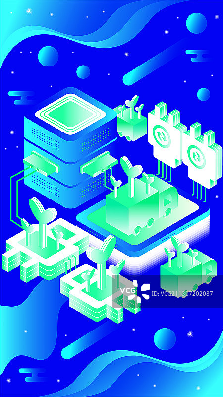科技未来环保节能绿色低碳2.5D矢量插画图片素材